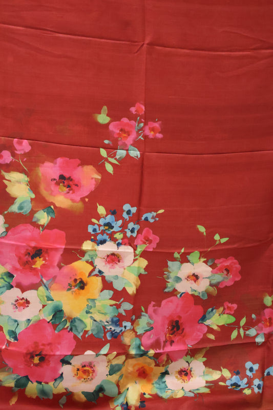 Pure Tussar Saree - Maroon Floral Pattern