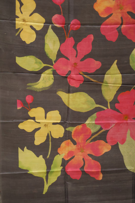 Pure Tussar Saree - Grey Floral Pattern