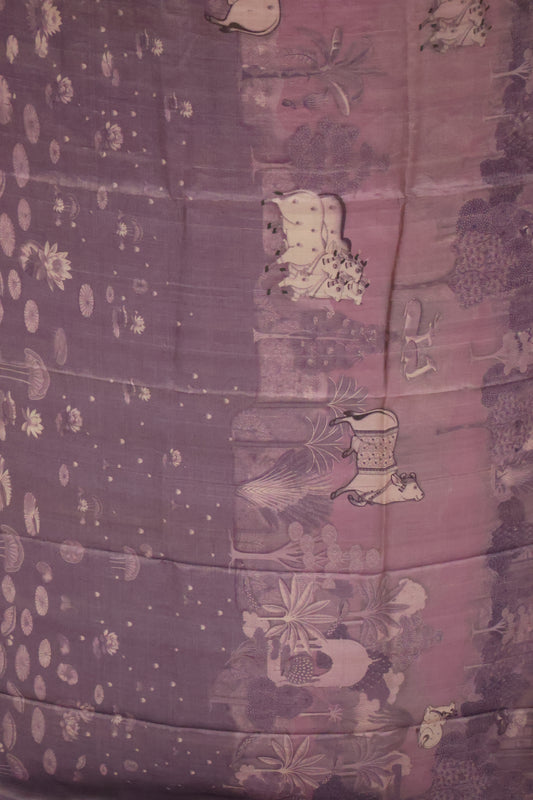 Pure Tussar Saree - Purple Pichwai Pattern
