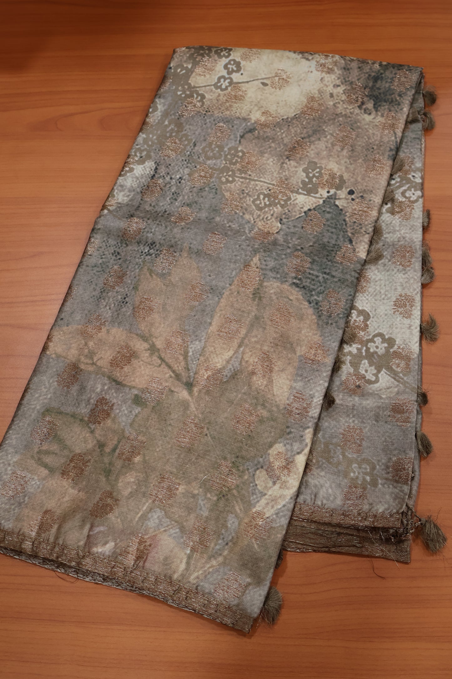 Pure Tussar Saree - Beige Floral Pattern