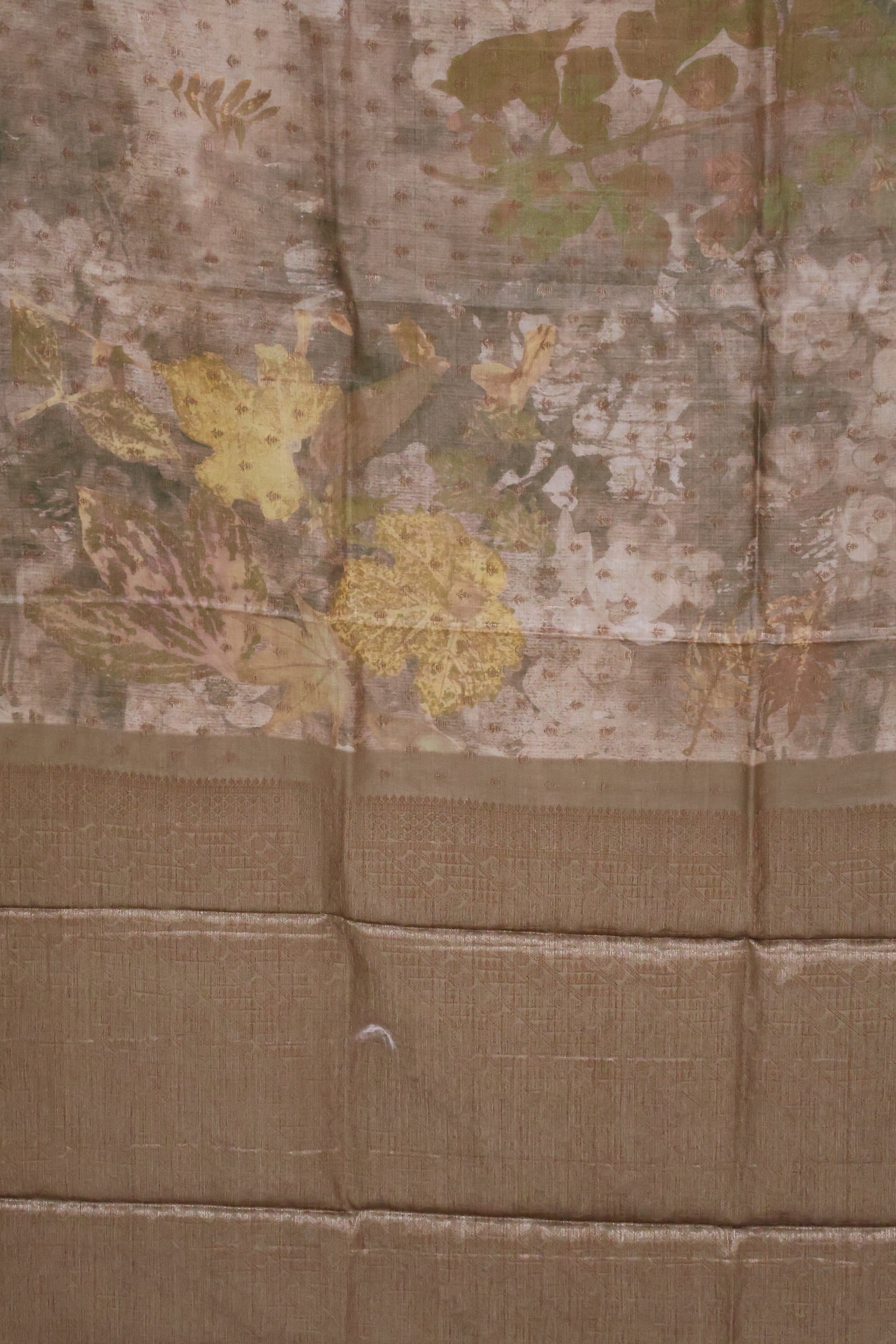 Pure Tussar Saree - Beige Floral Pattern