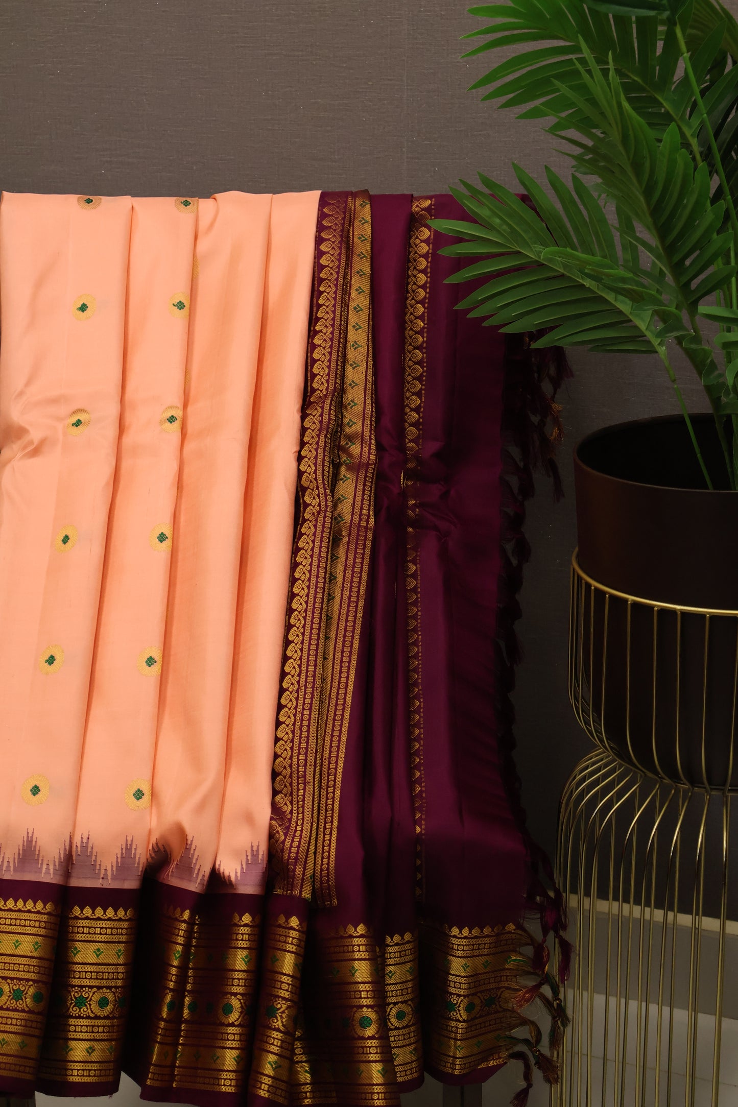 Pure Gadwal Silk Saree -Peach Maroon