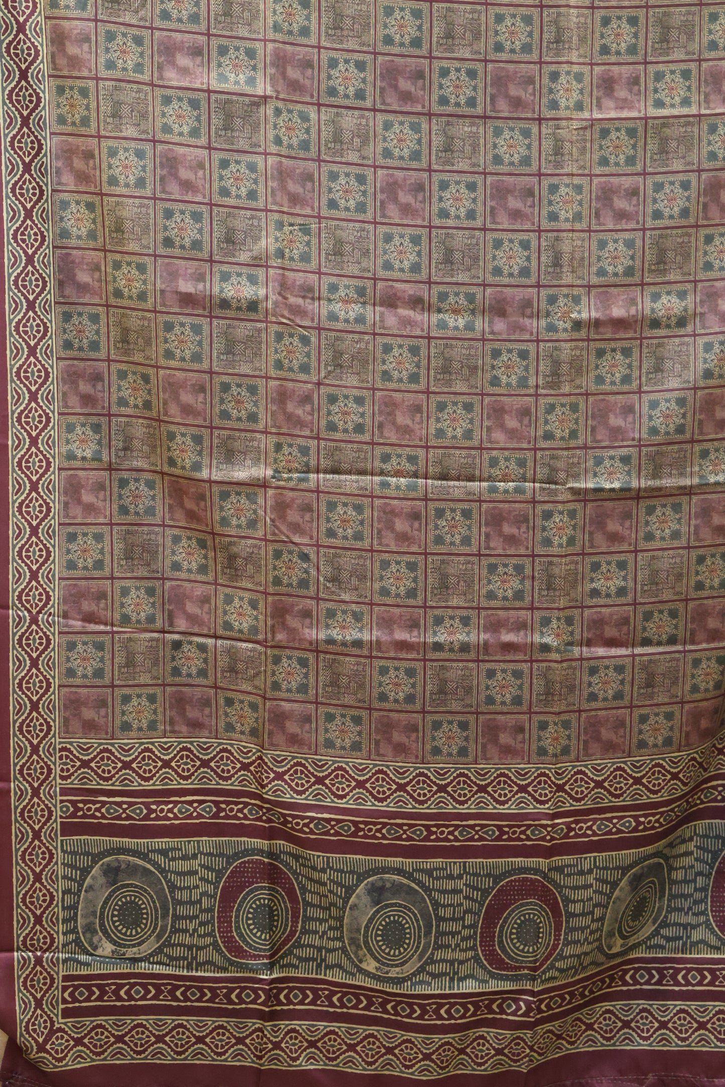 Paper Silk Saree-Wine Checks Pattern