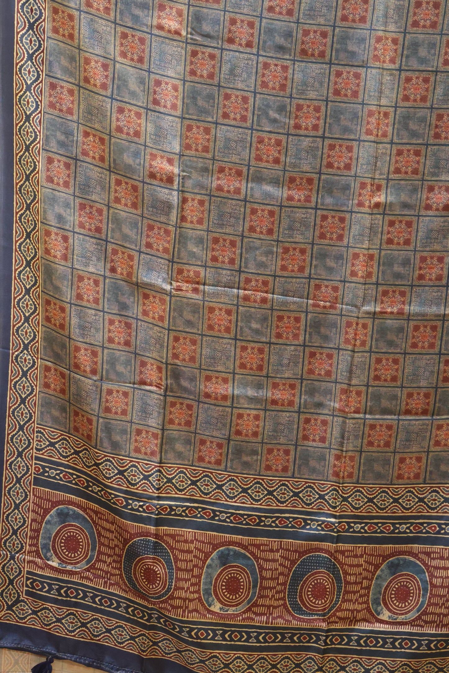 Paper Silk Saree-Blue Checks Pattern