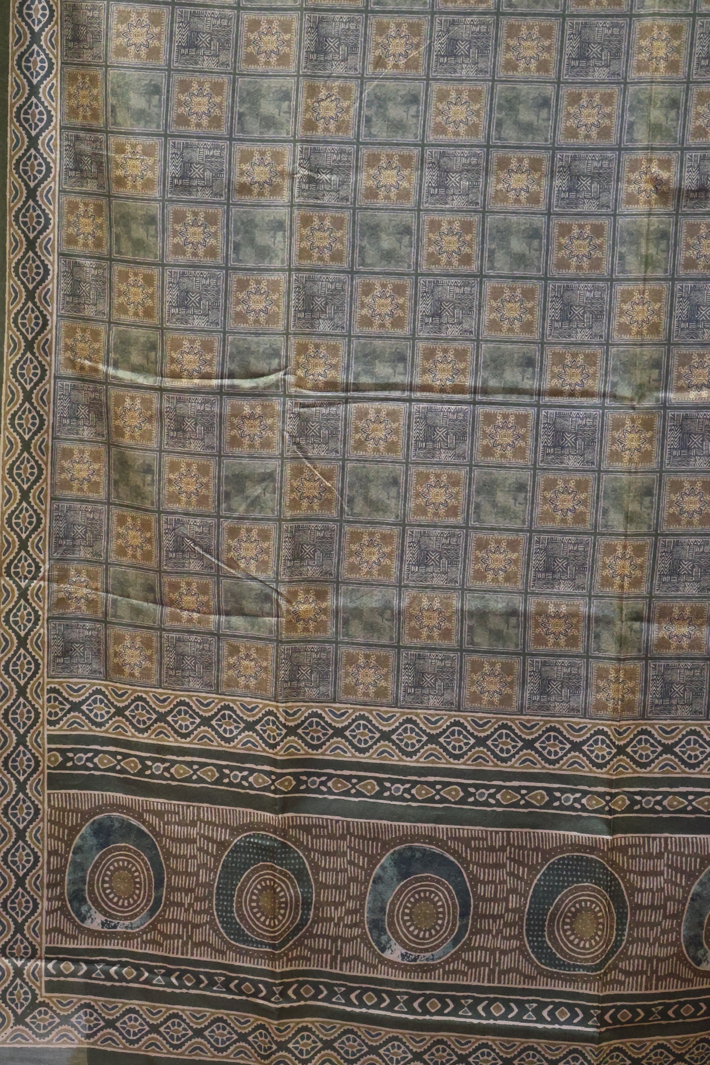 Paper Silk Saree-Green Checks Pattern
