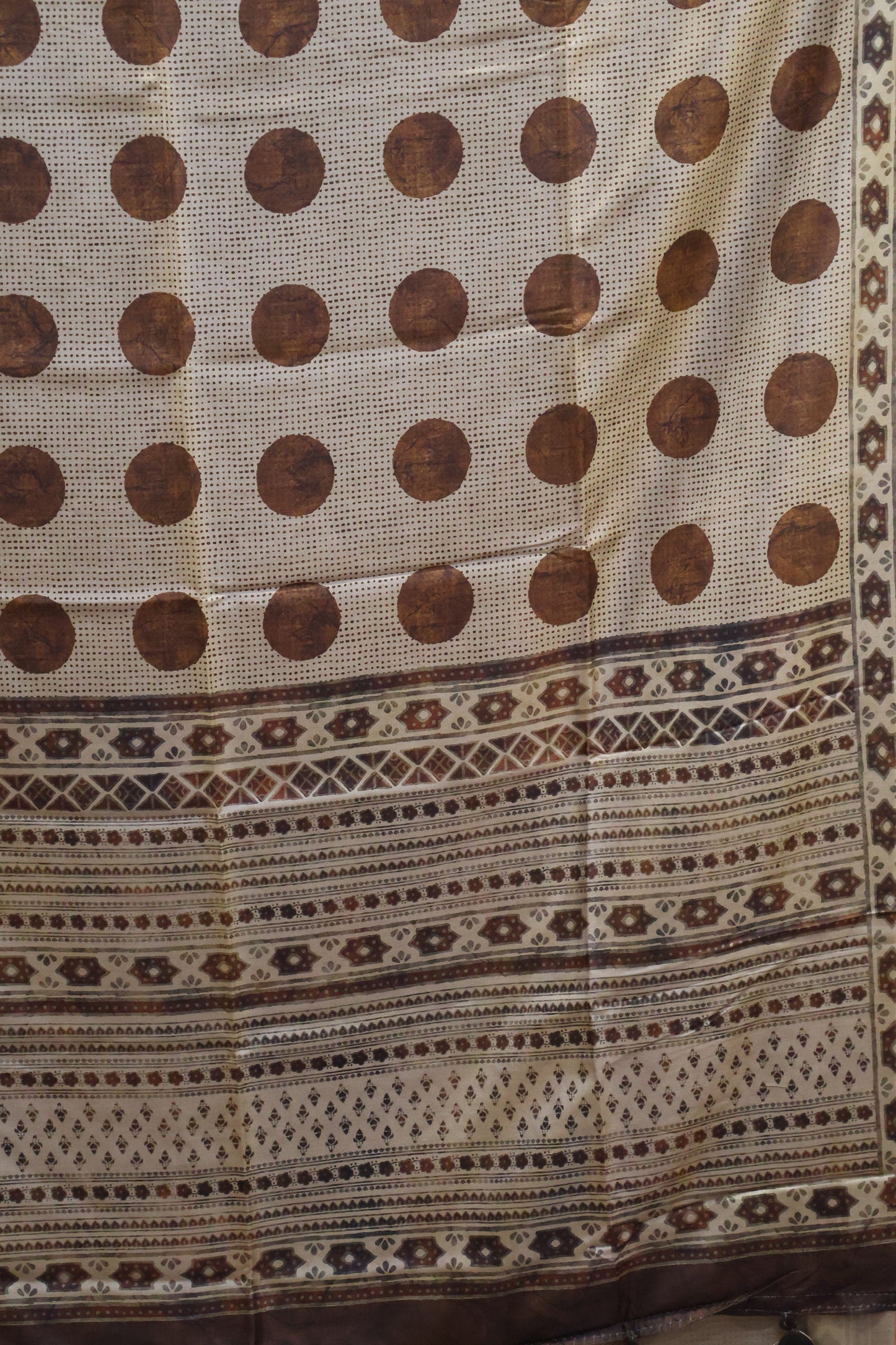 Paper Silk Saree-Brown Big Round Design