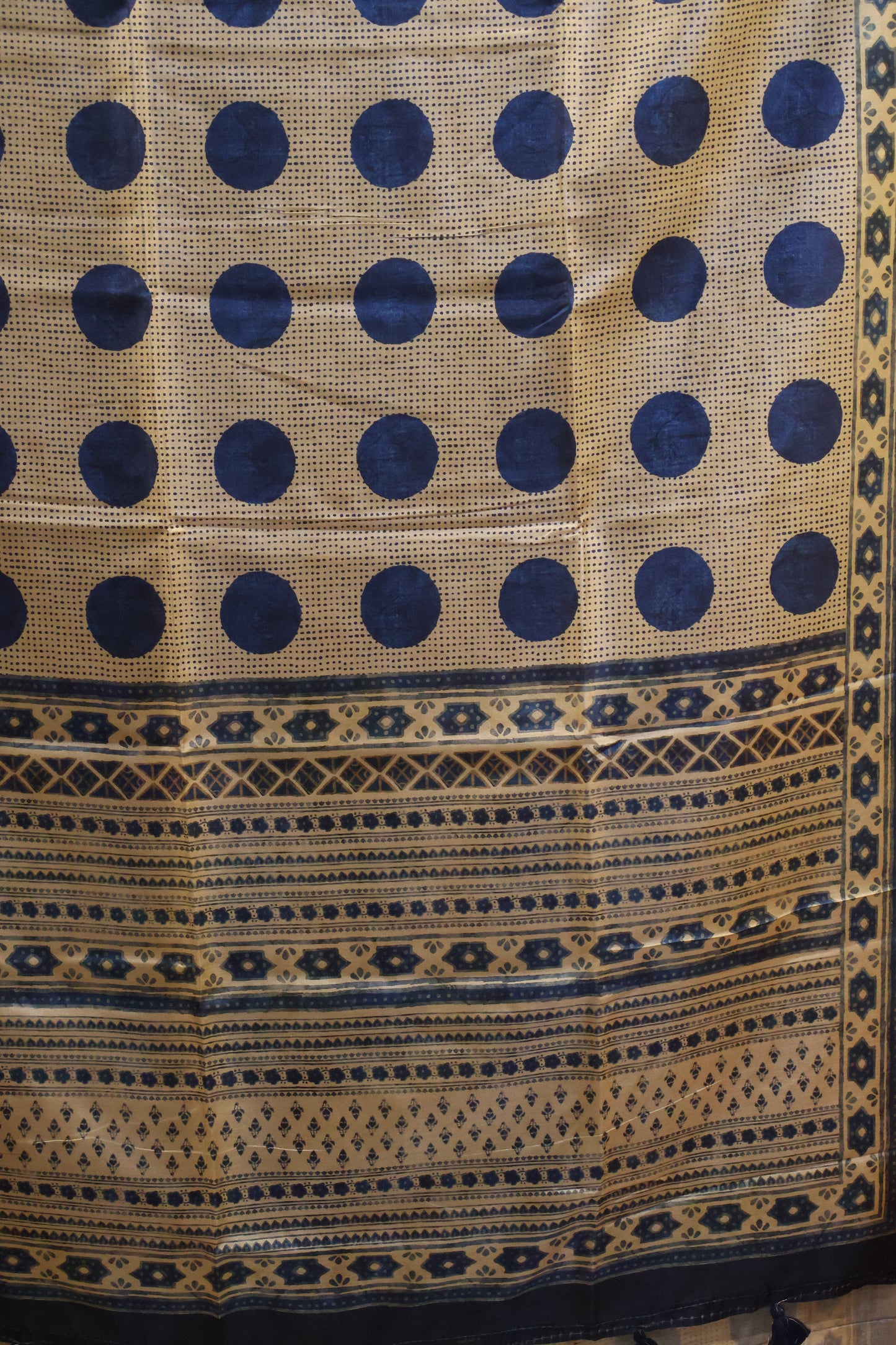 Paper Silk Saree-Blue Big Round Design