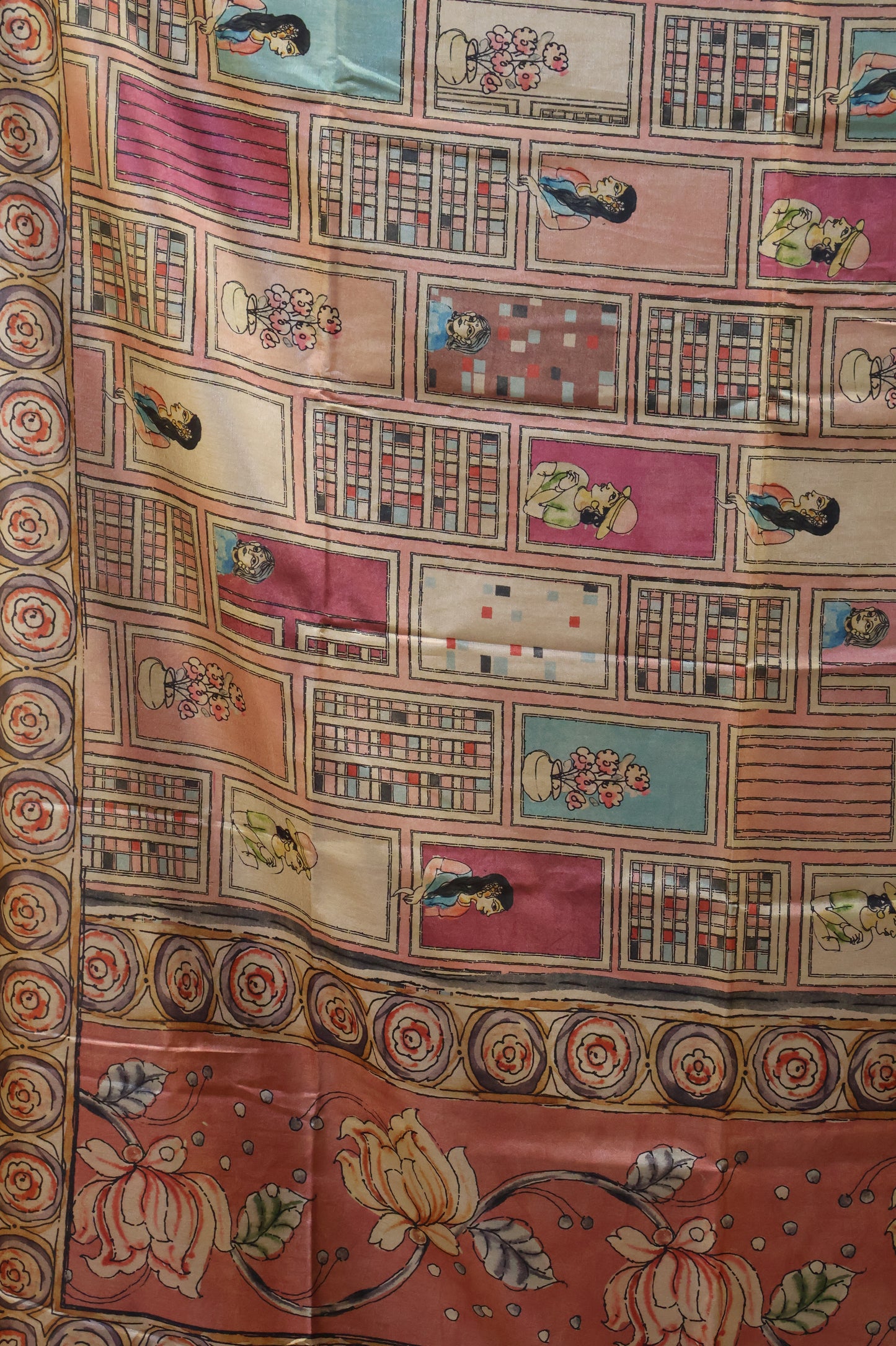 Paper Silk Saree-Muted Maroon Flower Round Design