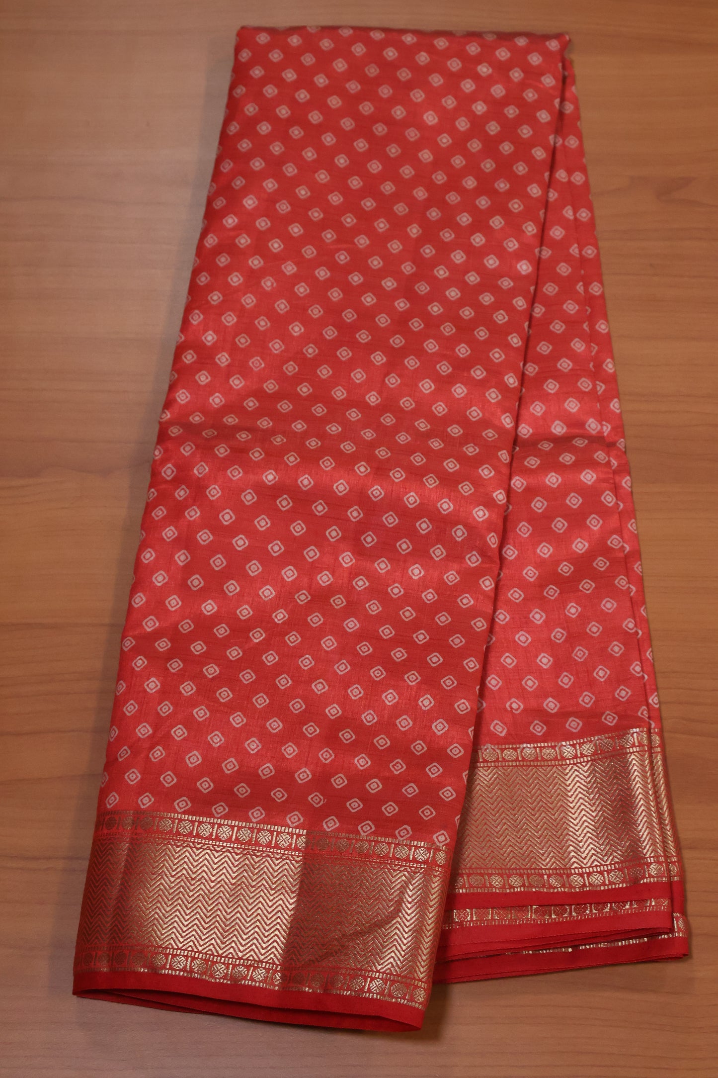 Semi Tussar Saree -Red Lamp Bandhini