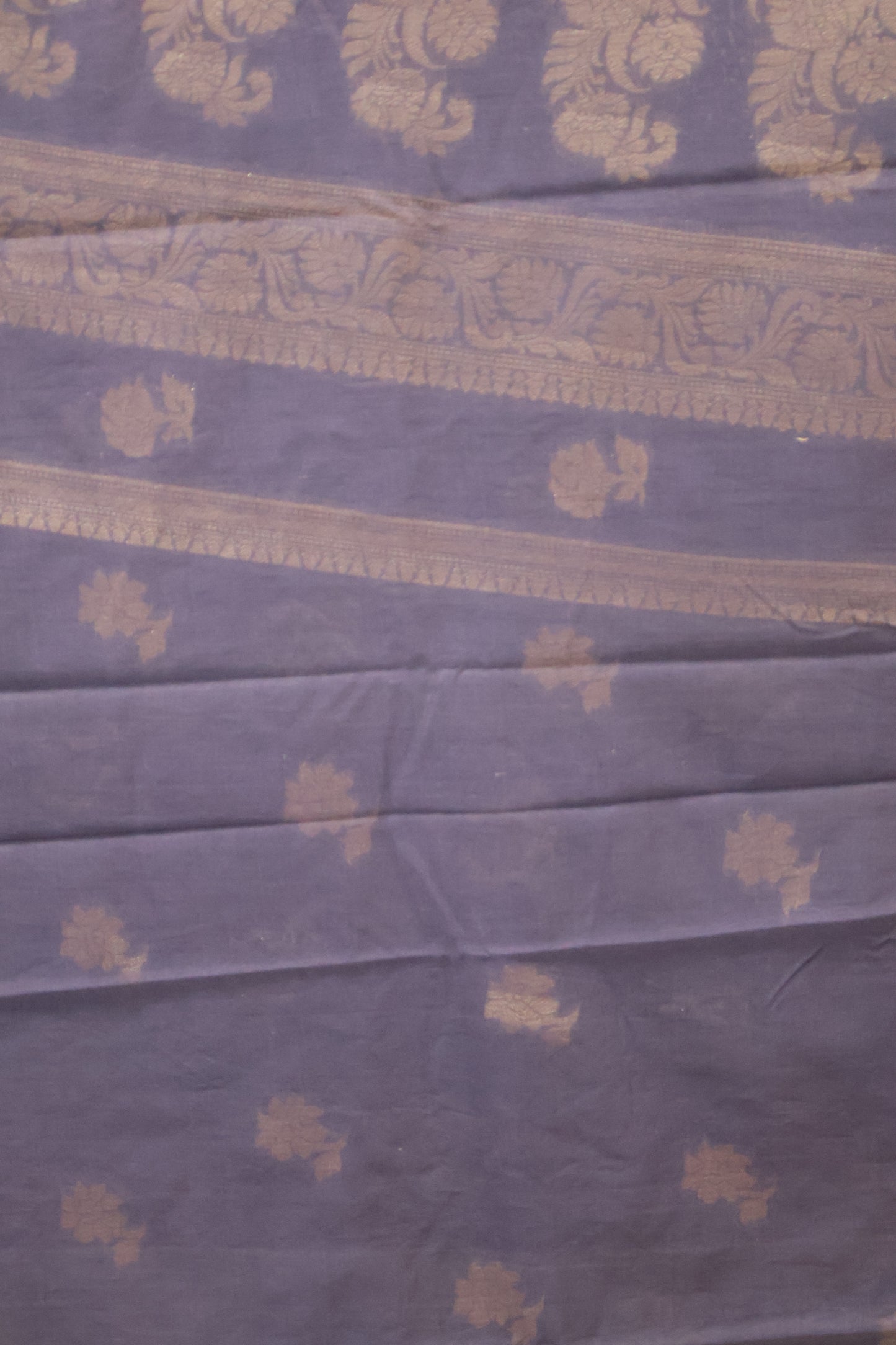 Banarasi Chanderi Saree-Blue Double Flower Border