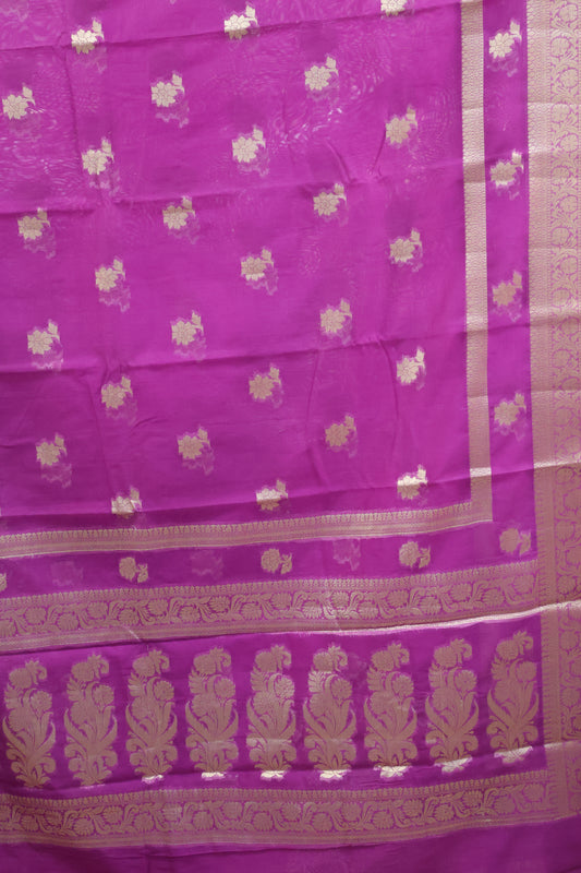 Banarasi Chanderi Saree-Purple Double Flower Border