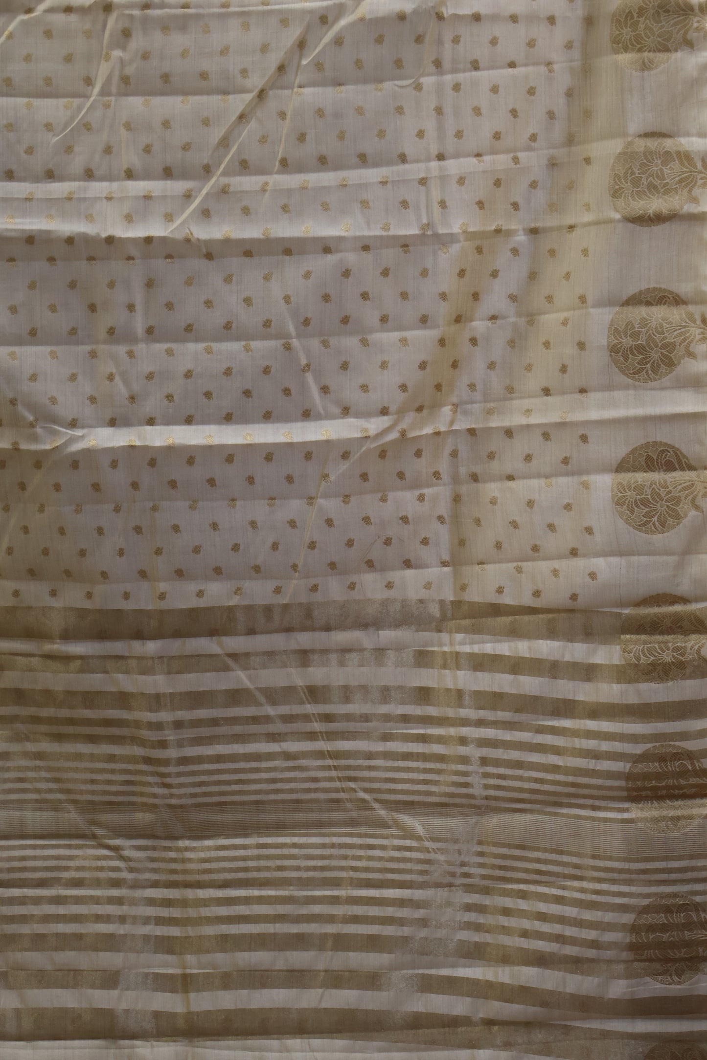 Semi Tussar Saree -Off White Round Flower Design
