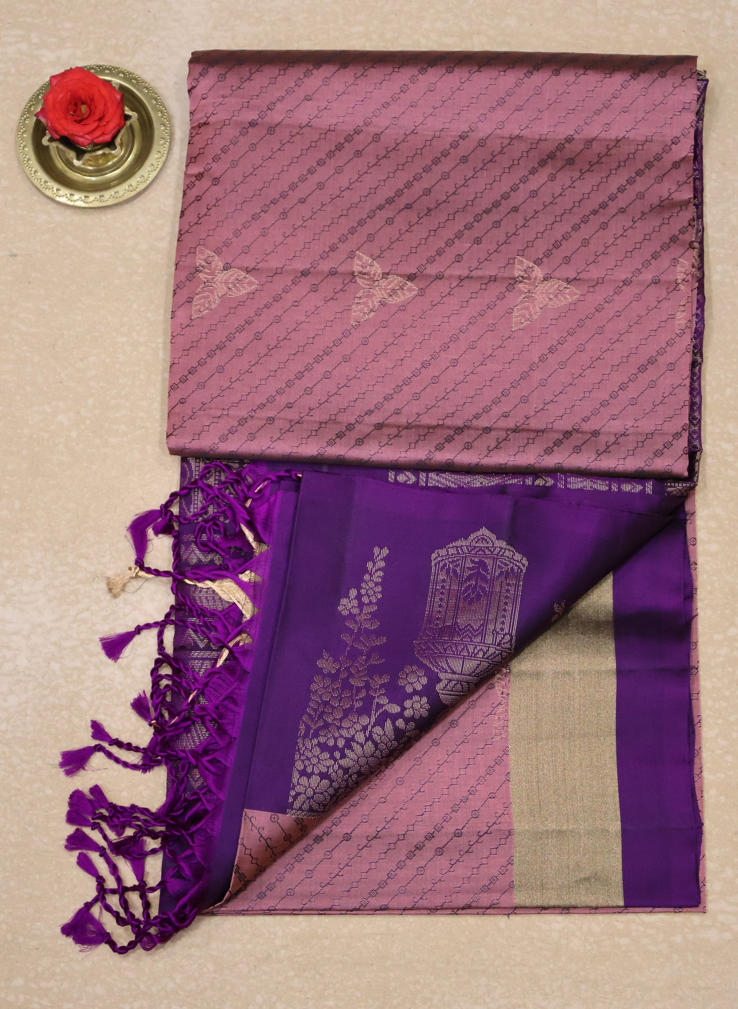 Pure Soft Silk Saree -Dusky Rose-Purple