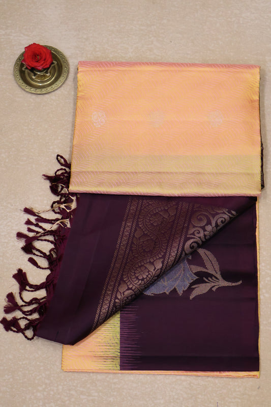 Pure Soft Silk Saree -Peach-Wine