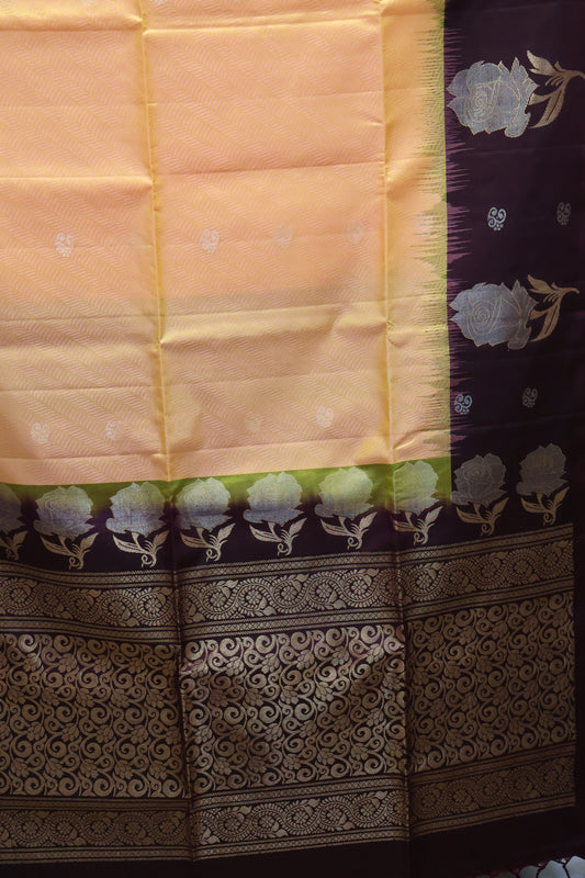 Pure Soft Silk Saree -Peach-Wine