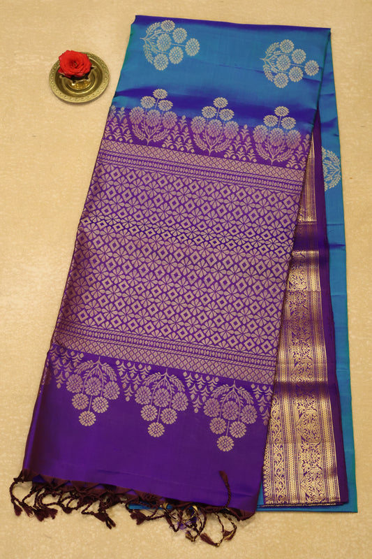 Pure Soft Silk Saree -Peacock Blue-Voilet