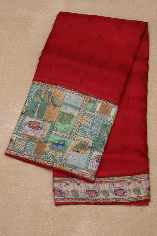 Pure Organza Tussar Saree-Red