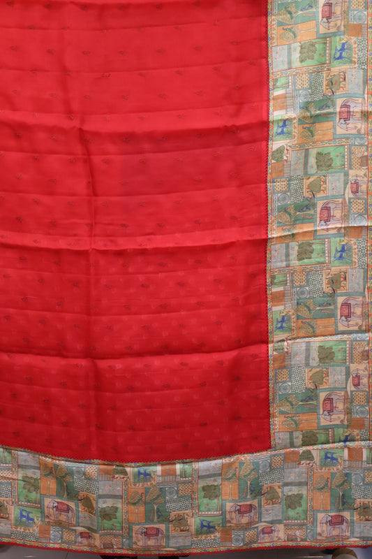 Pure Organza Tussar Saree-Red