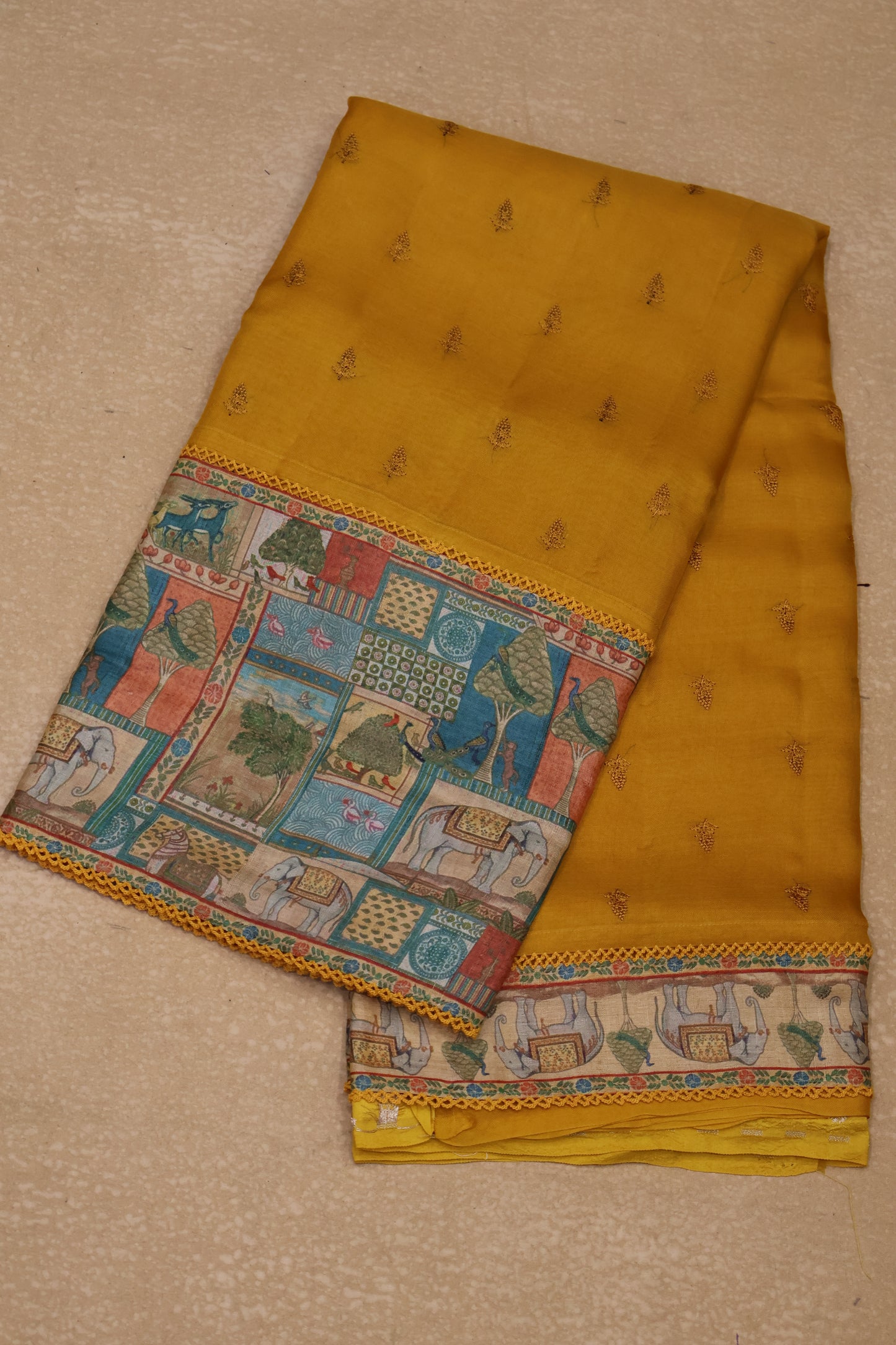 Pure Organza Tussar Saree-Mustard
