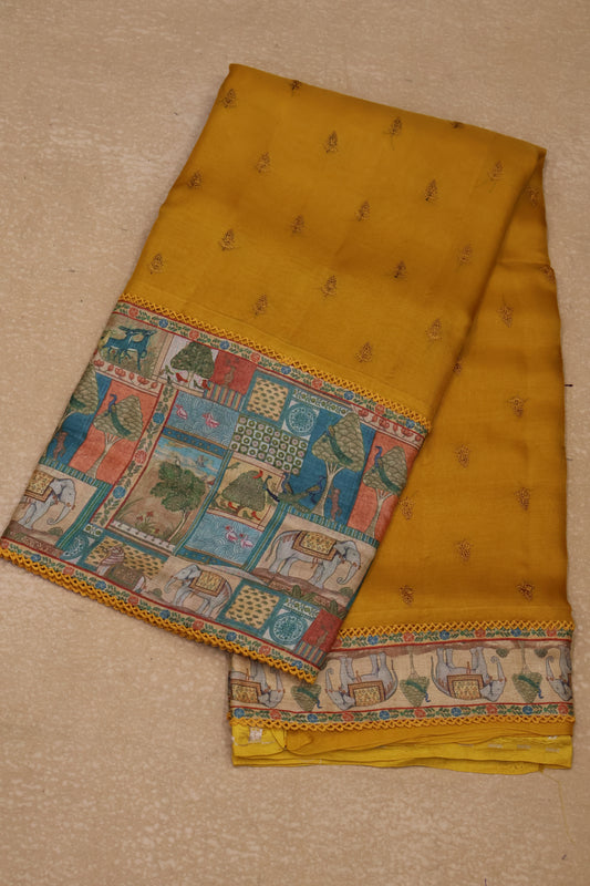 Pure Organza Tussar Saree-Mustard
