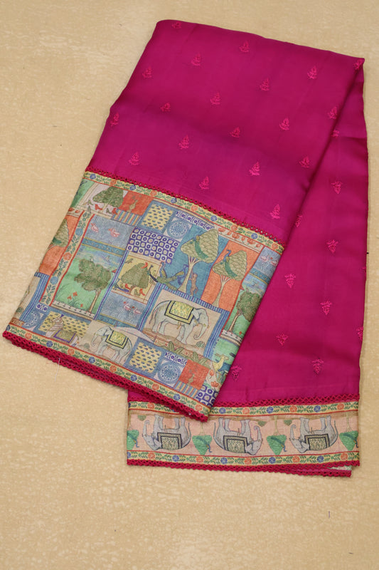 Pure Organza Tussar Saree-Rani Pink