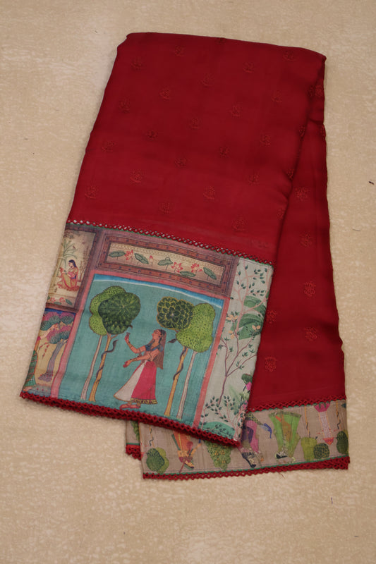 Pure Organza Tussar Saree-Maroon