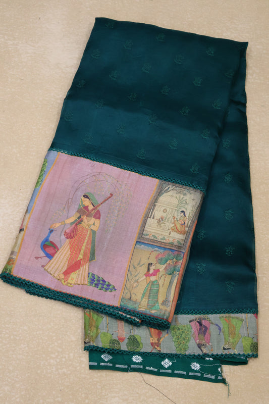 Pure Organza Tussar Saree-Peacock Green