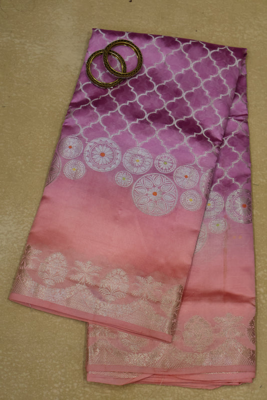 Pure Banarasi Saree Chiniya Silk - Purple Chakram Pattern