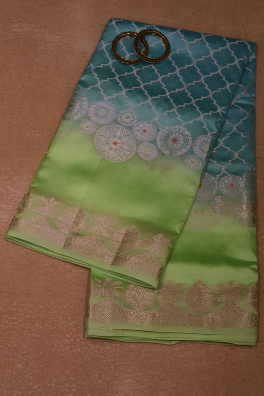Pure Banarasi Saree Chiniya Silk - Sea Green Chakram Pattern