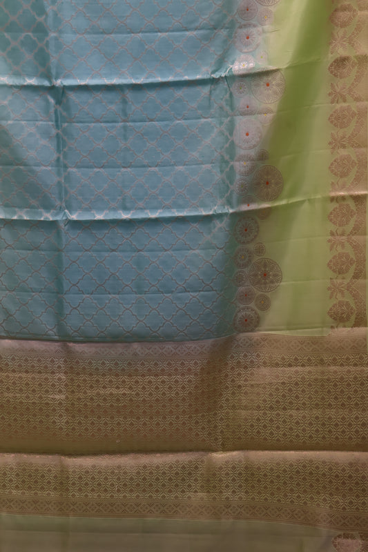 Pure Banarasi Saree Chiniya Silk - Sea Green Chakram Pattern