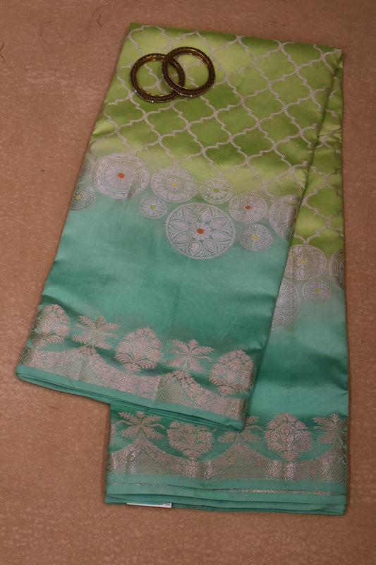 Pure Banarasi Saree Chiniya Silk - Lime Yellow Chakram Pattern