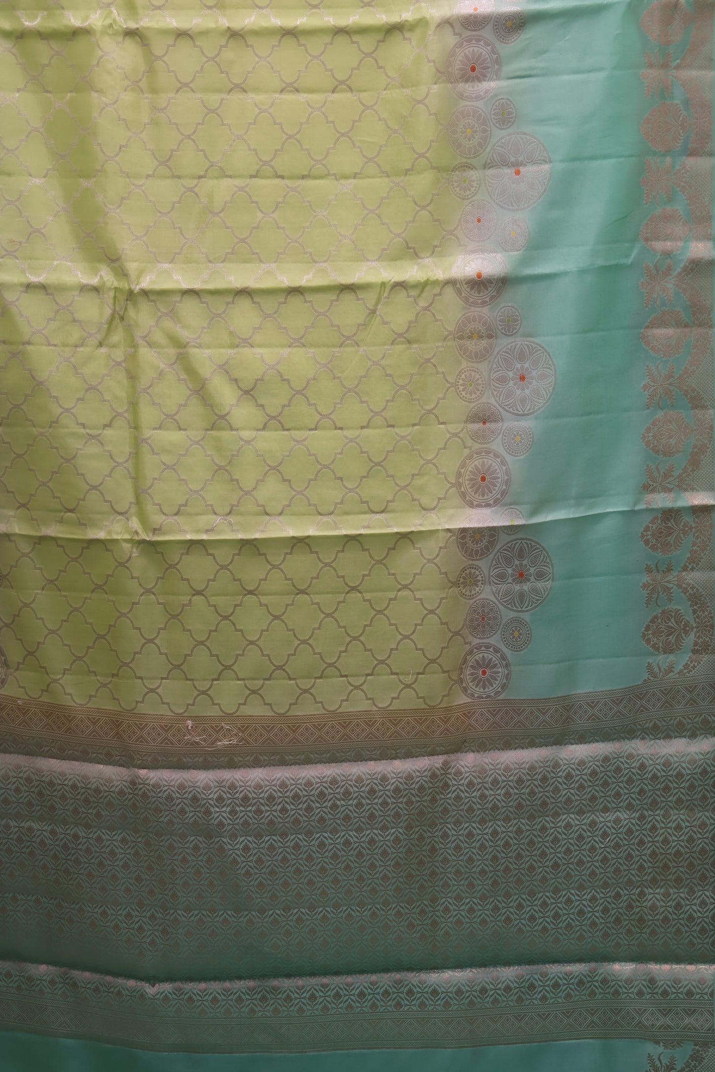 Pure Banarasi Saree Chiniya Silk - Lime Yellow Chakram Pattern