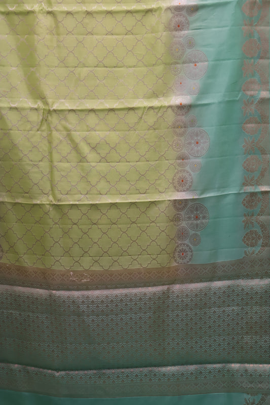 Pure Banarasi Saree Chiniya Silk - Lime Yellow Chakram Pattern