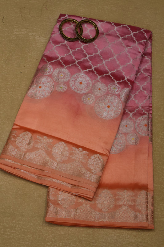 Pure Banarasi Saree Chiniya Silk -Pink Chakram Pattern