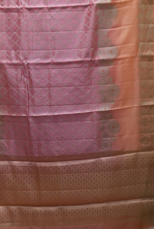 Pure Banarasi Saree Chiniya Silk -Pink Chakram Pattern