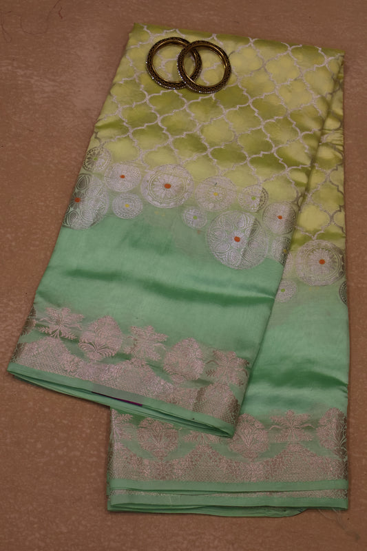 Pure Banarasi Saree Chiniya Silk -Pista Green Chakram Pattern