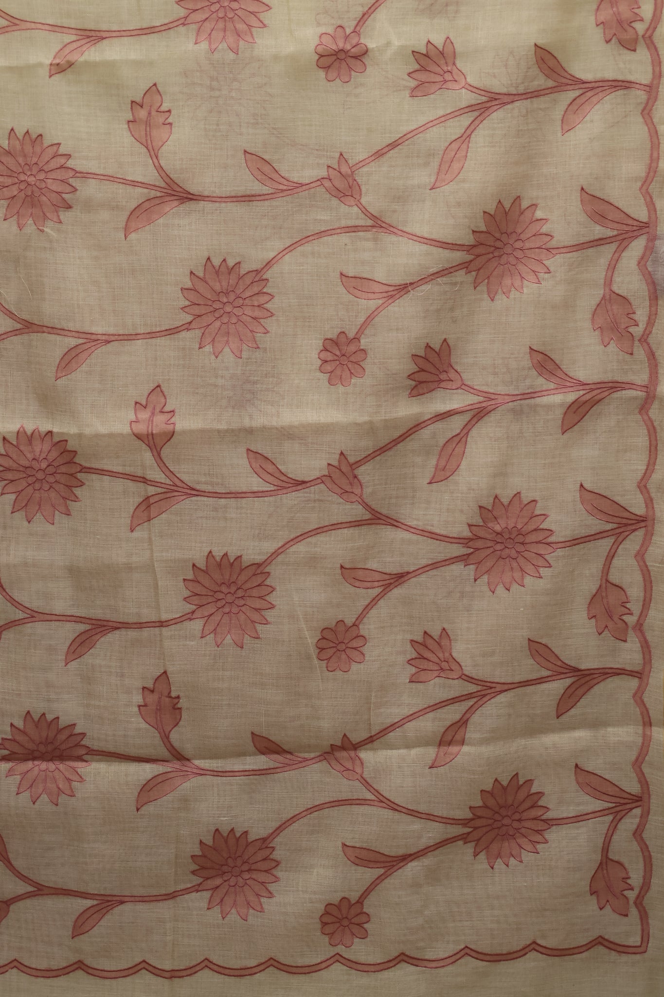 Tissue Linen Saree- Sandal-Pink Sunflower