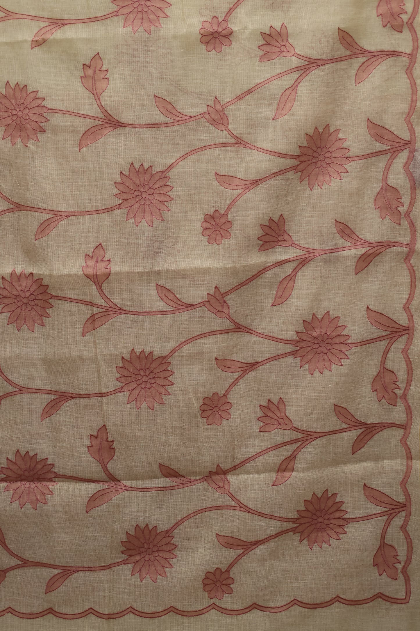 Tissue Linen Saree- Sandal-Pink Sunflower