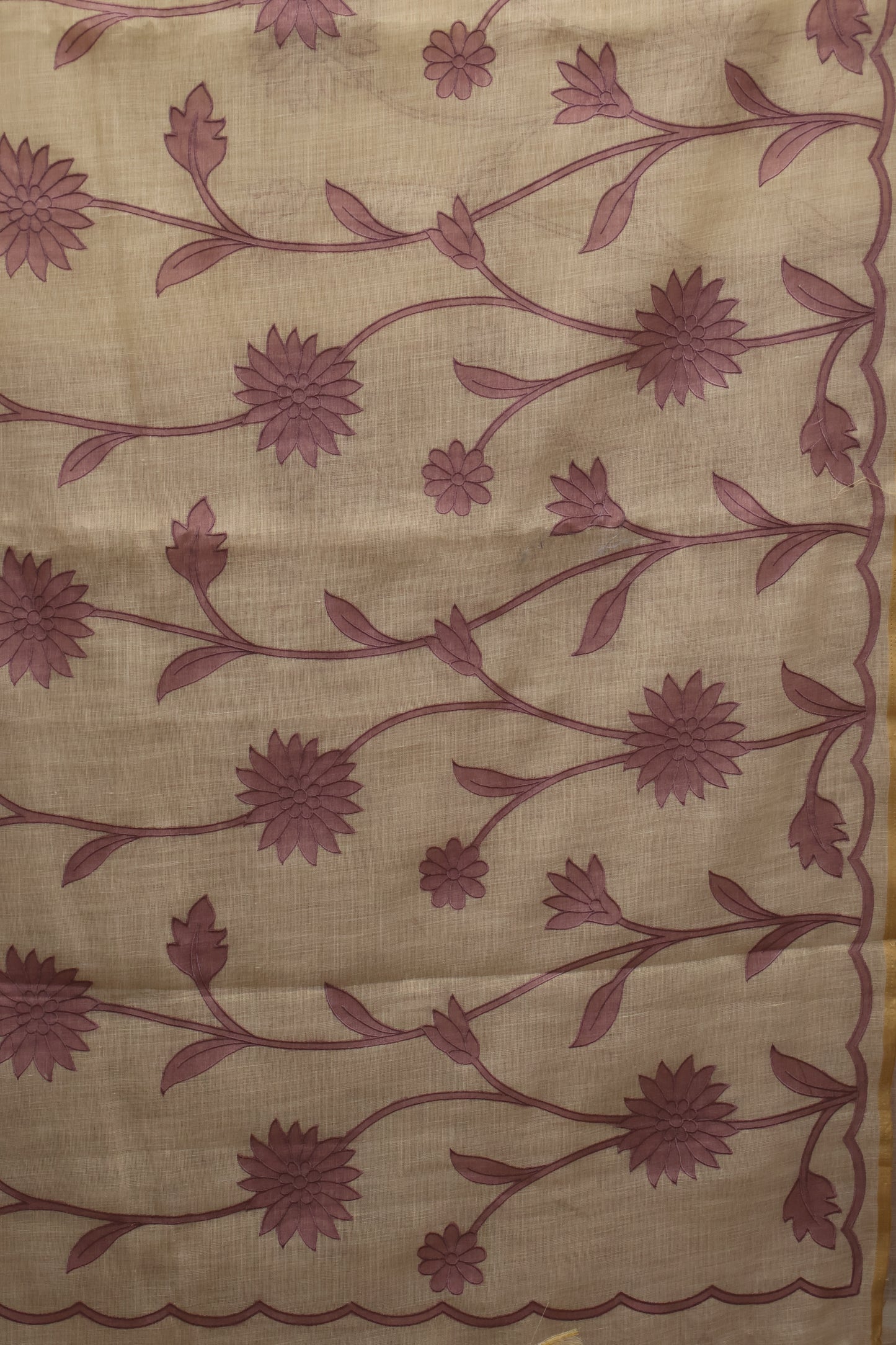 Tissue Linen Saree- Sandal-Purple Sunflower
