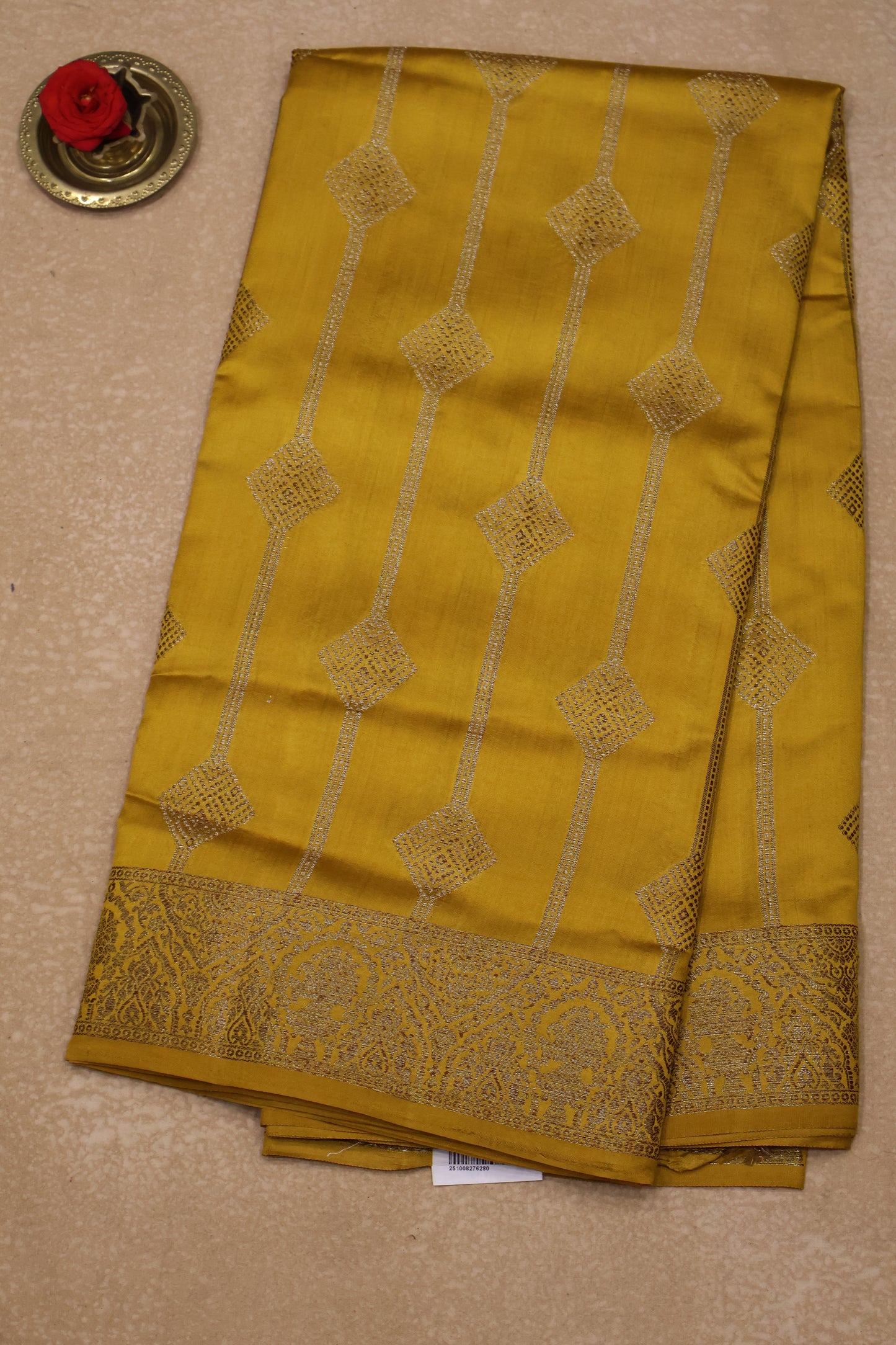 Pure Banarasi Saree Chiniya Silk - Mustard Diamond Motif