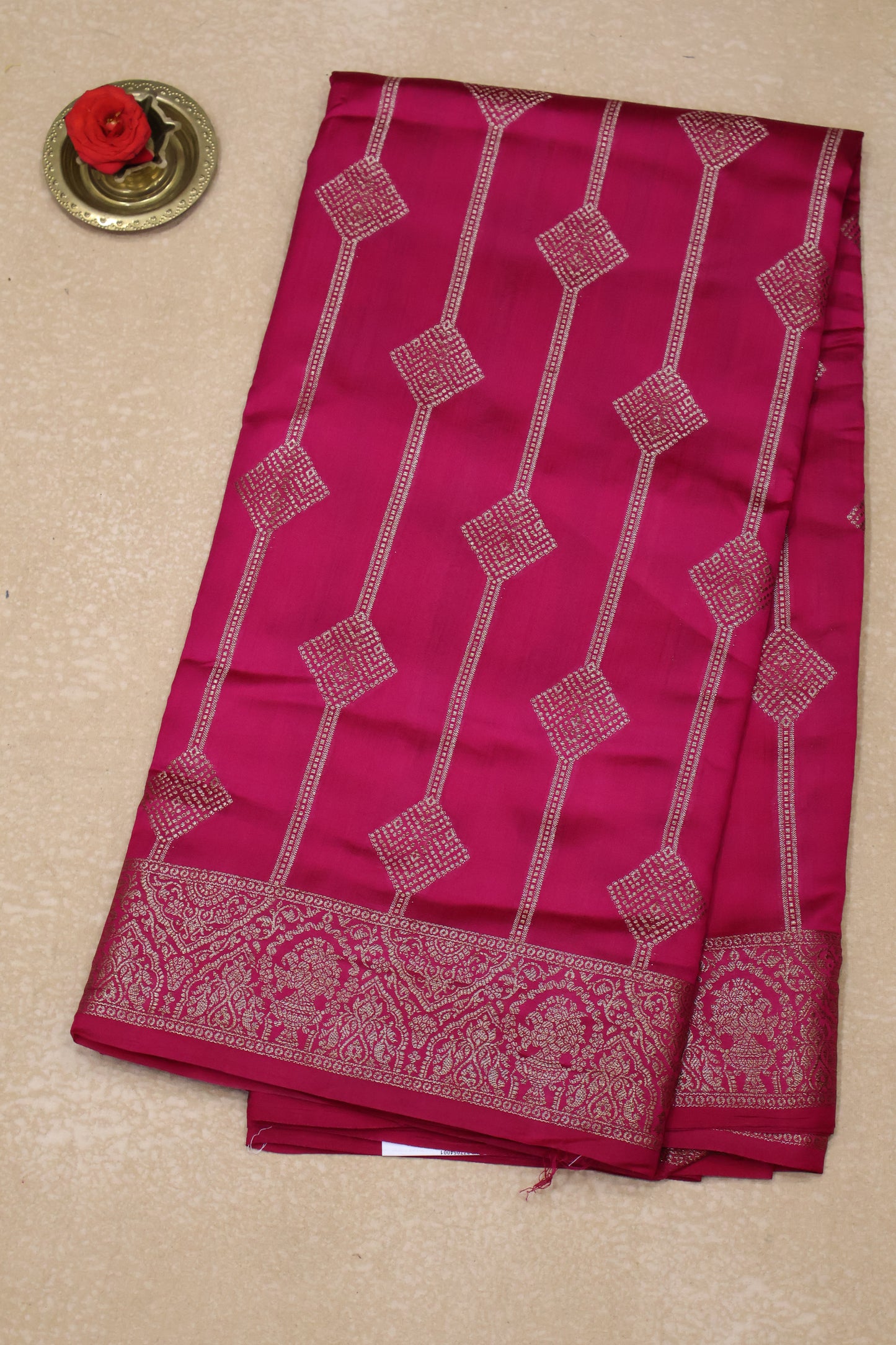 Pure Banarasi Saree Chiniya Silk - Rani Pink Diamond Motif