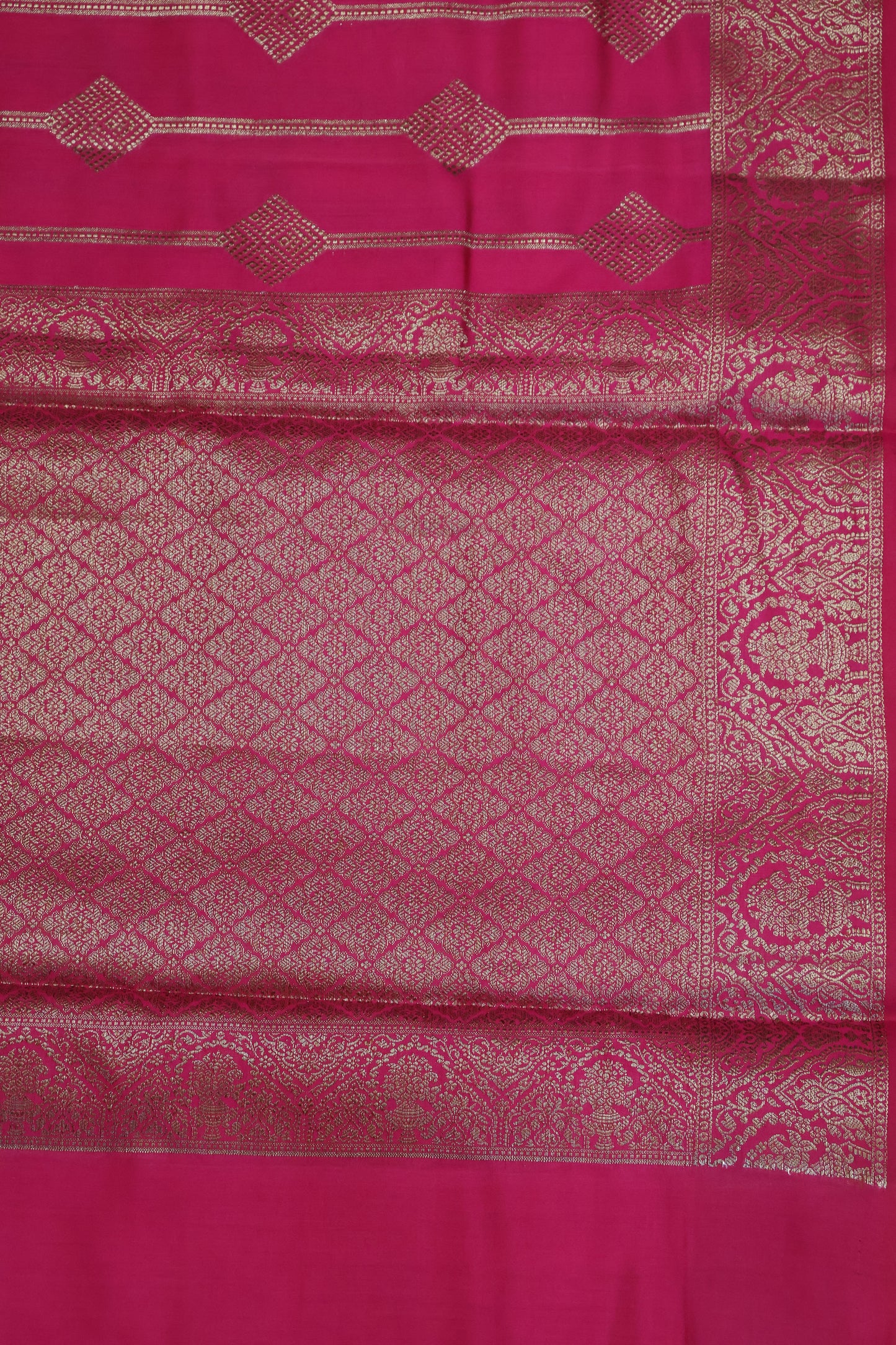 Pure Banarasi Saree Chiniya Silk - Rani Pink Diamond Motif