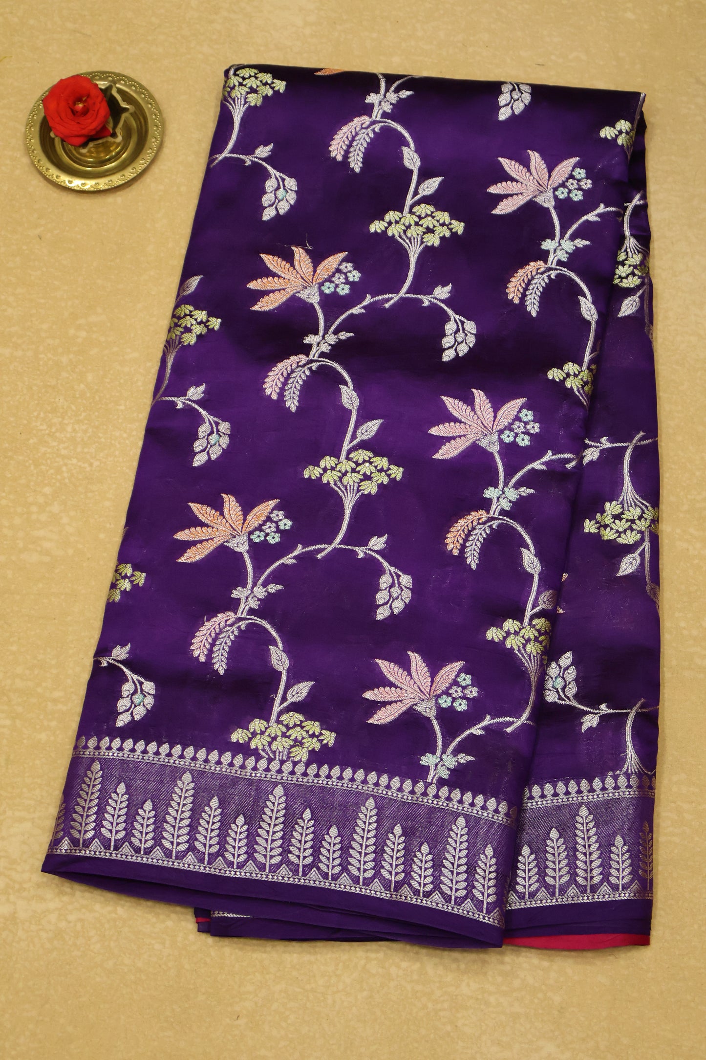 Banarasi Tussar - Purple Vineyard Pattern