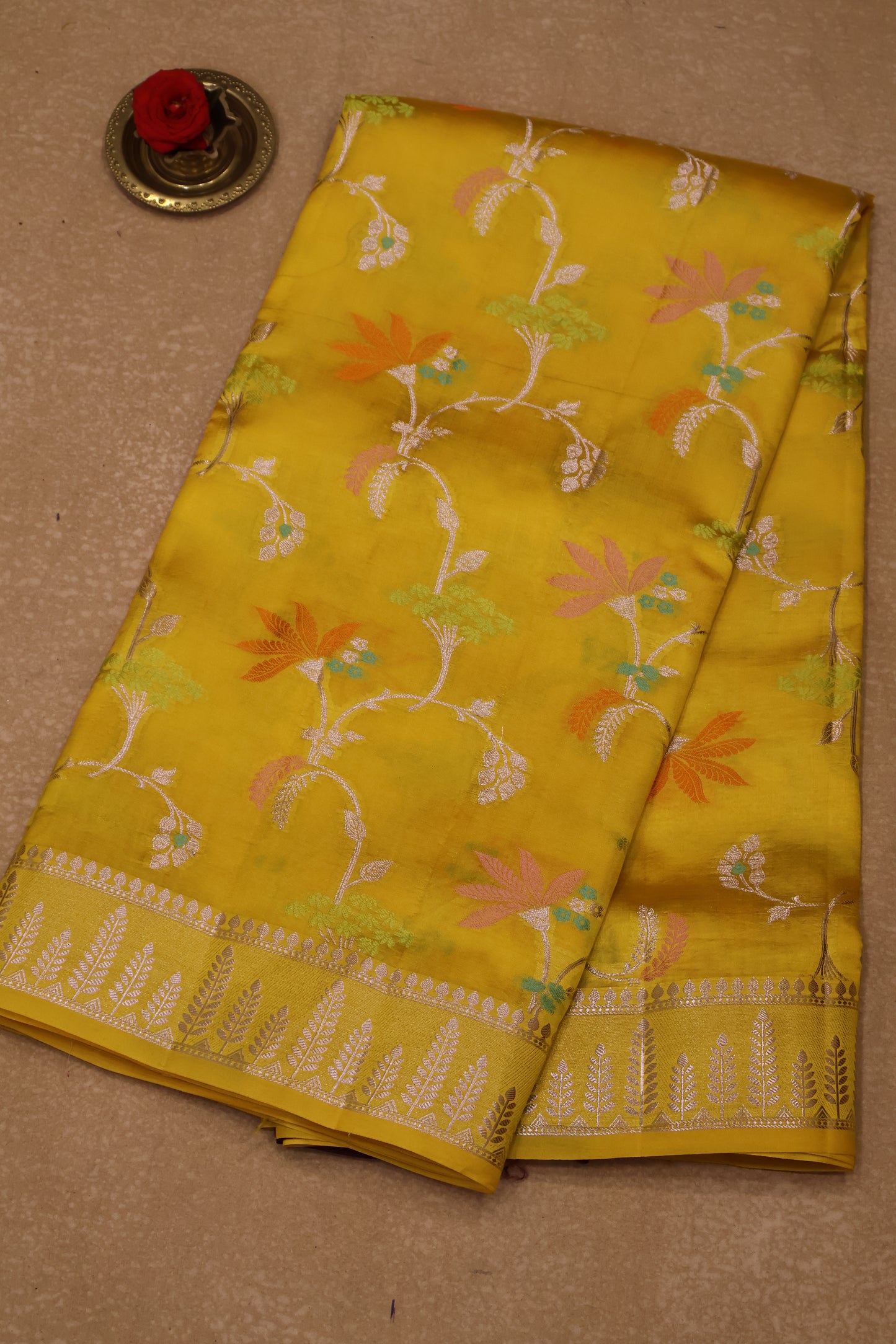 Banarasi Tussar - Yellow Vineyard Pattern