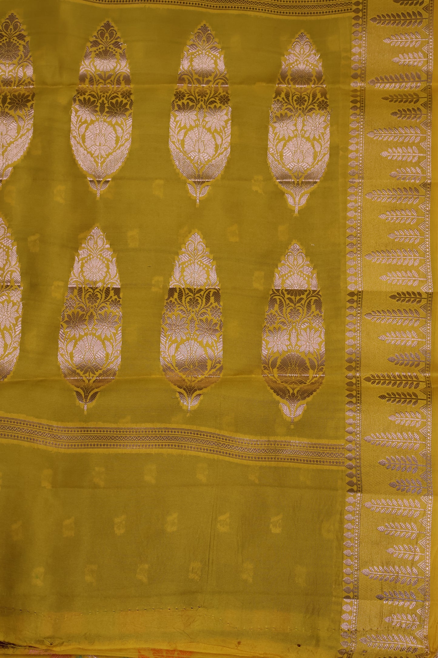 Banarasi Tussar - Yellow Vineyard Pattern