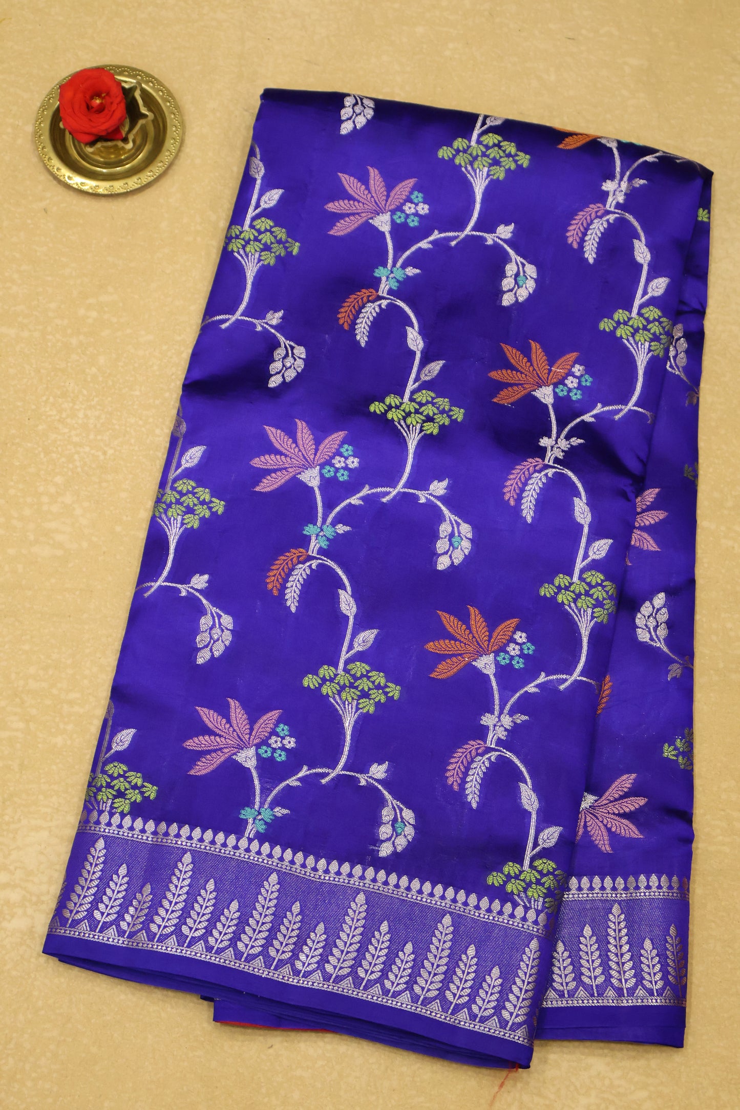 Banarasi Tussar - Ink Blue Vineyard Pattern