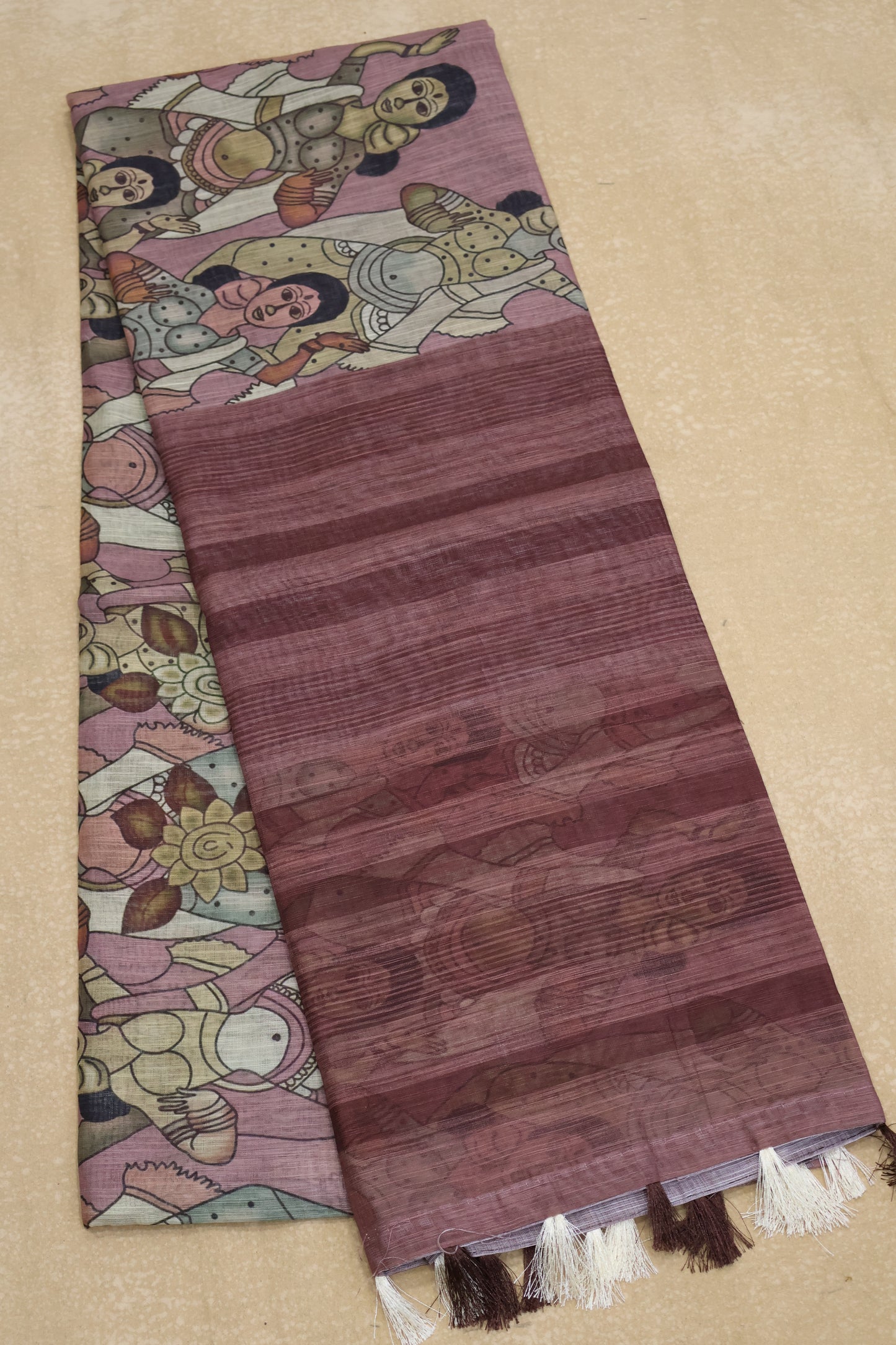 Semi Linen Saree - Penn kalamkari Pattern- Brown