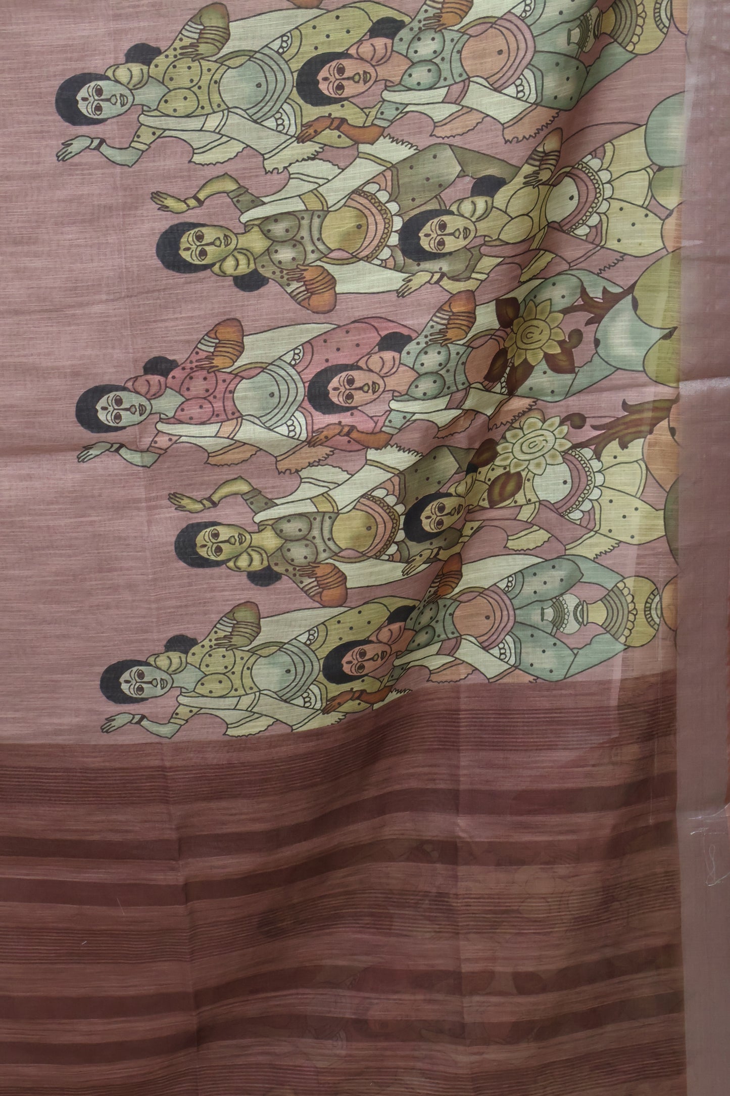 Semi Linen Saree - Penn kalamkari Pattern- Brown