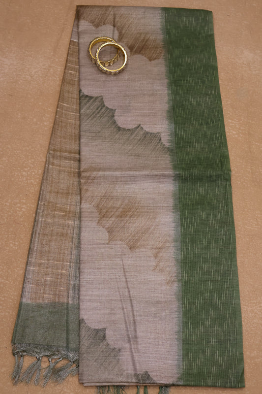 Tissue Tussar Saree-Hand Paint-Green