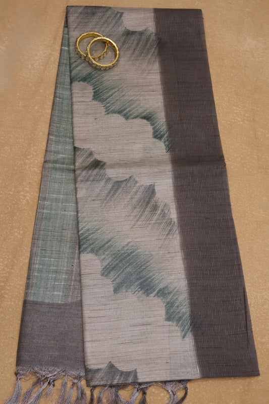 Tissue Tussar Saree-Hand Paint-Grey